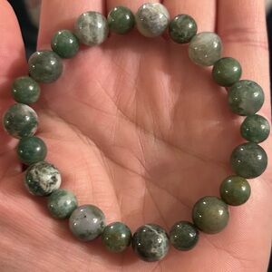 Handmade UNISEX 6mm & 8mm Genuine Moss Agate Beaded Stretch Bracelet